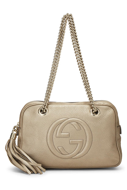 Gucci,  Metallic Gold Grained Leather Soho Chain Shoulder Bag, Gold