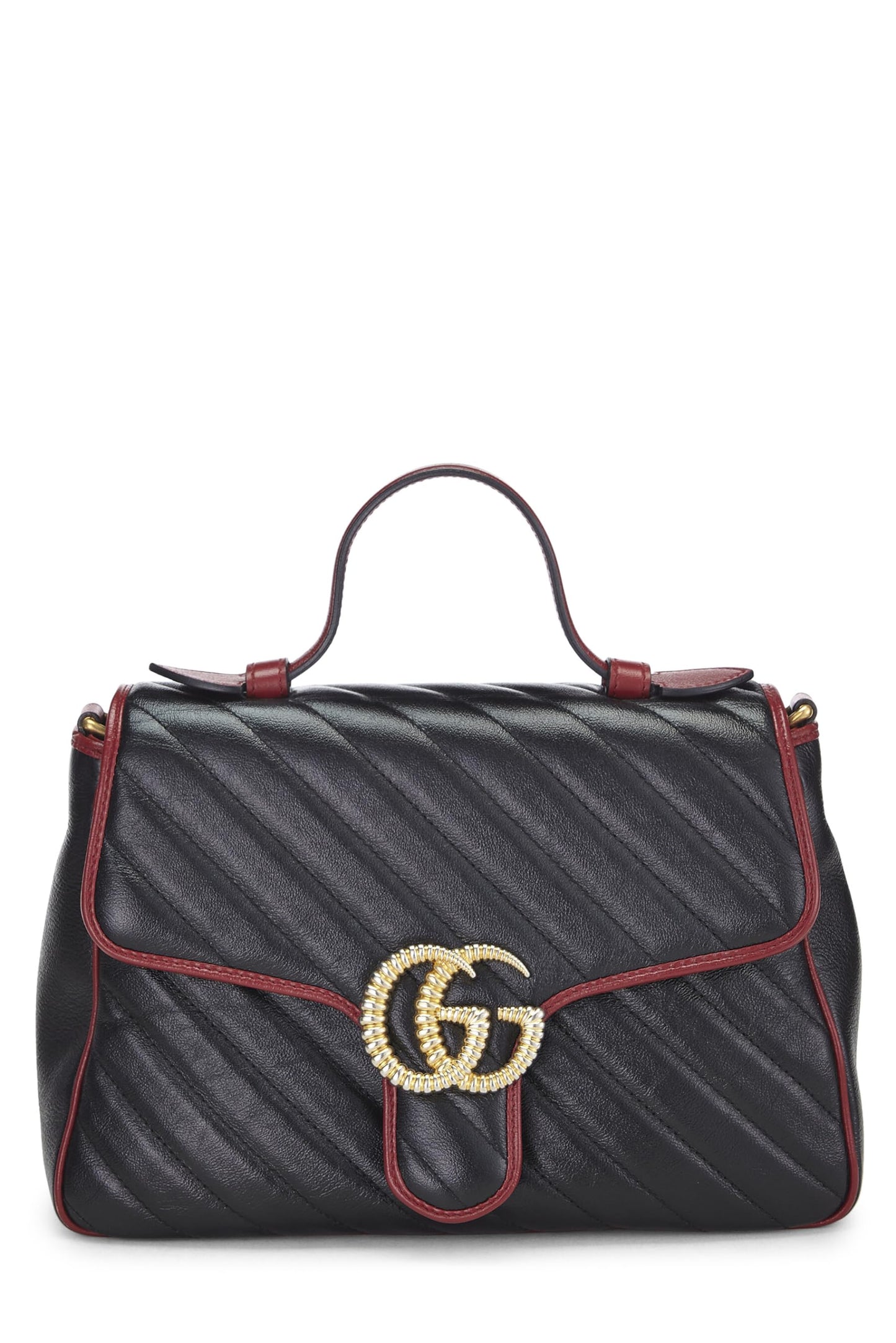 Gucci,  Black Leather GG Marmont Top Handle Bag, Multi