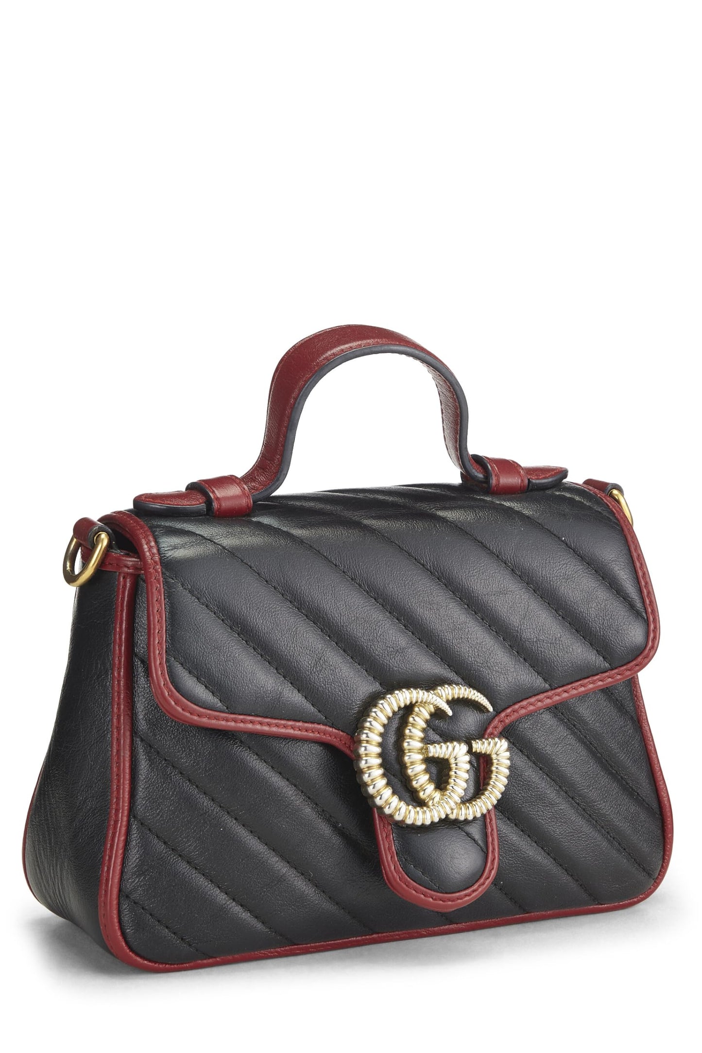 Gucci,  Black Leather Torchon GG Marmont Top Handle Mini, Multi