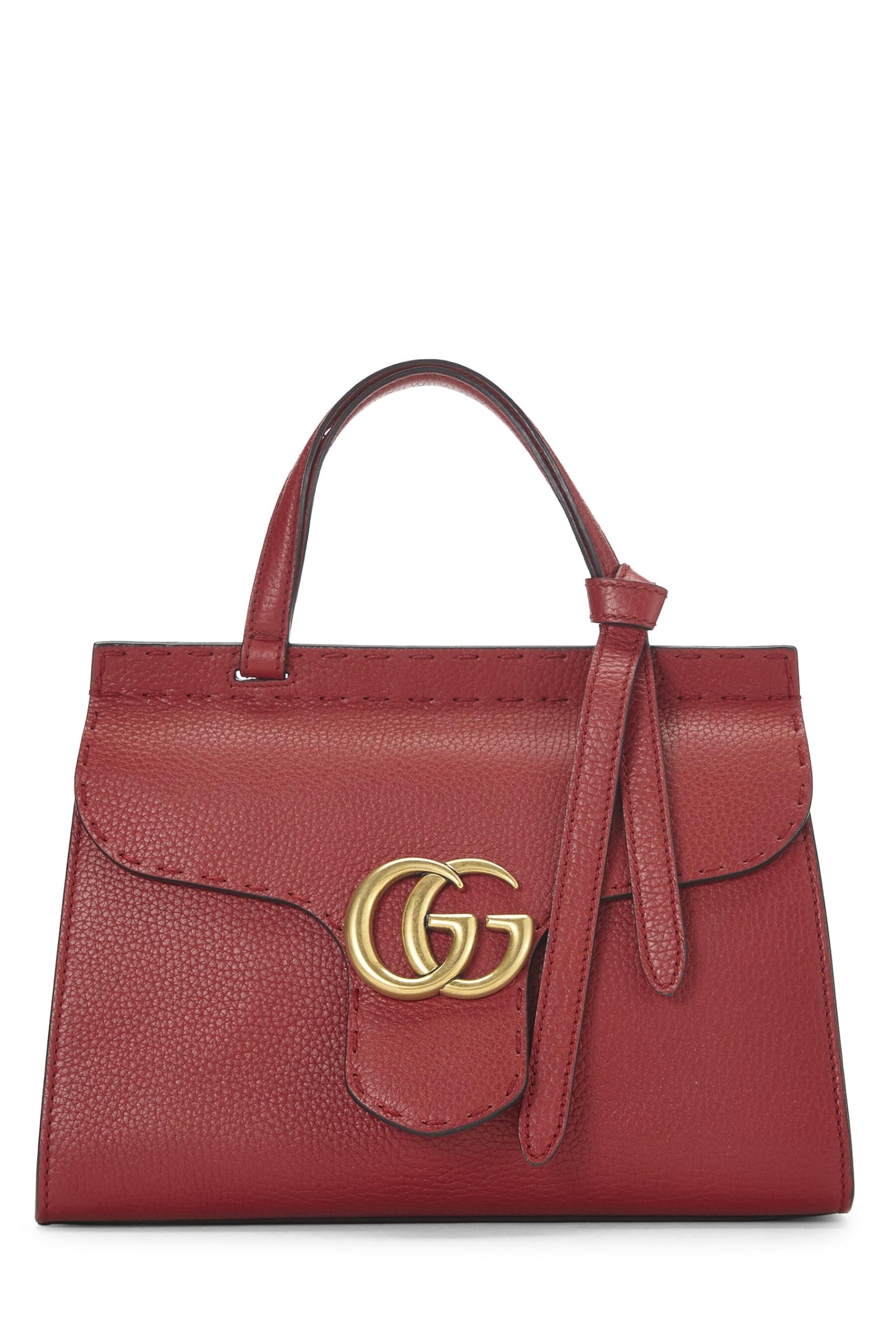 Gucci,  Red Leather GG Marmont Top Handle Flap Bag Mini, Red