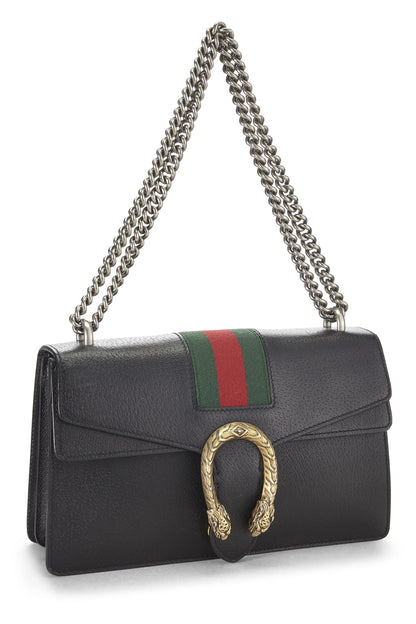 Gucci,  Black Leather Dionysus Web Shoulder Bag Small, Black