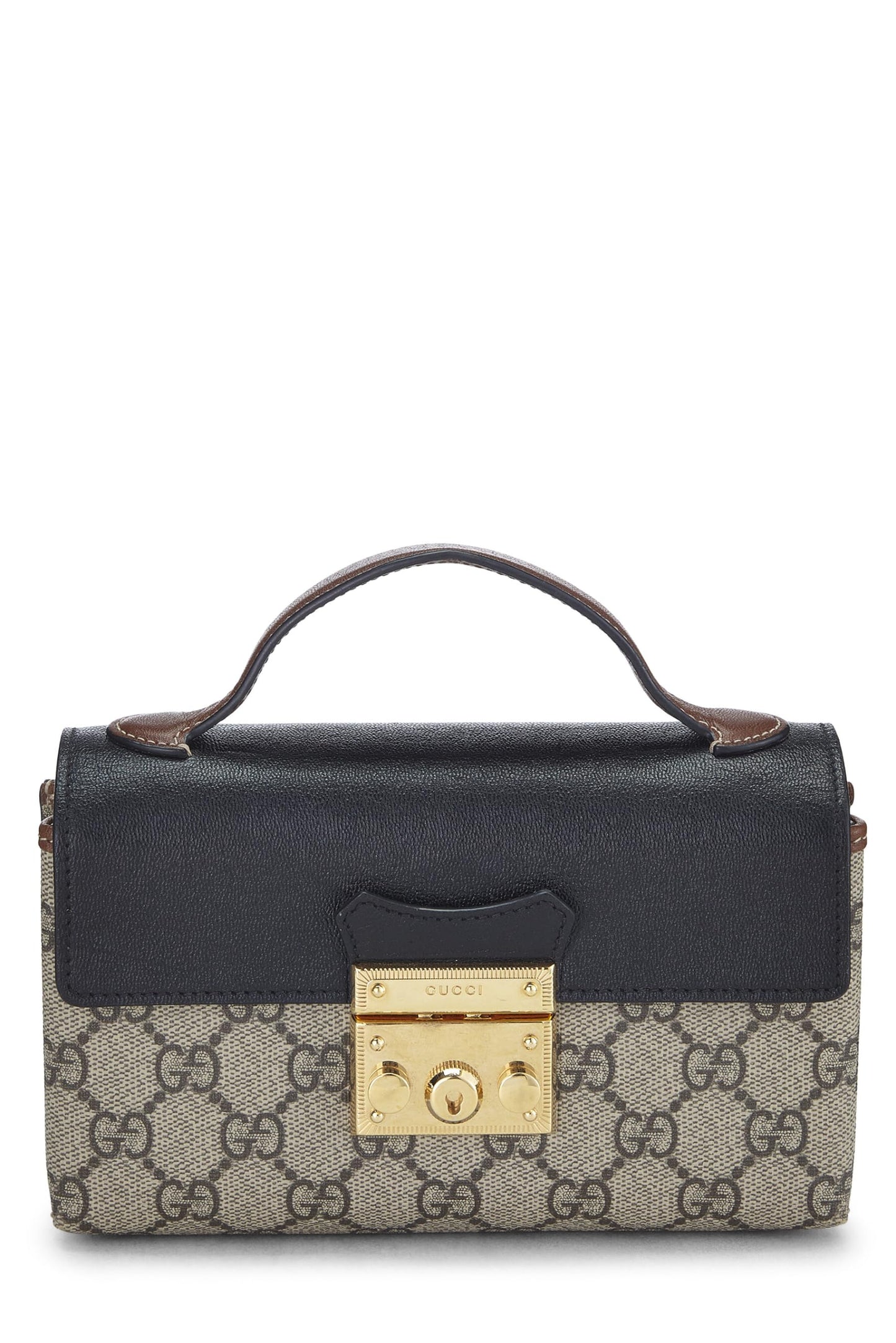 Gucci,  Black Original GG Supreme Canvas Padlock Top Handle Bag Mini, Black