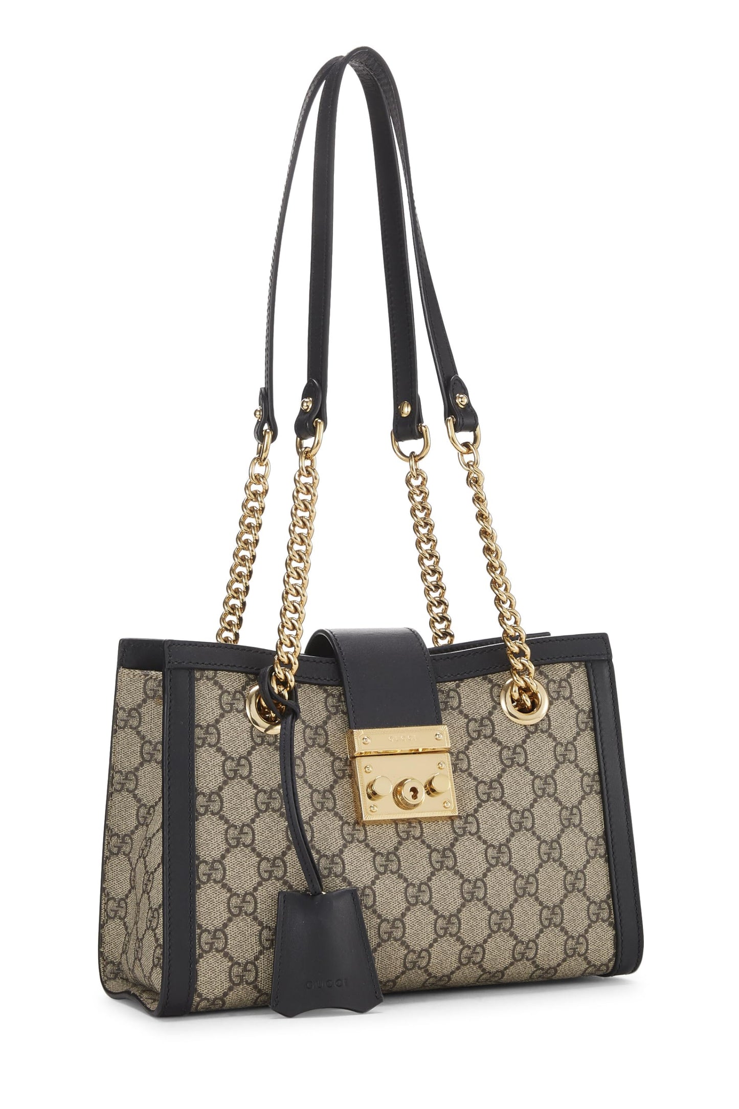 Gucci,  Black Original GG Supreme Canvas Padlock Tote Small, Black