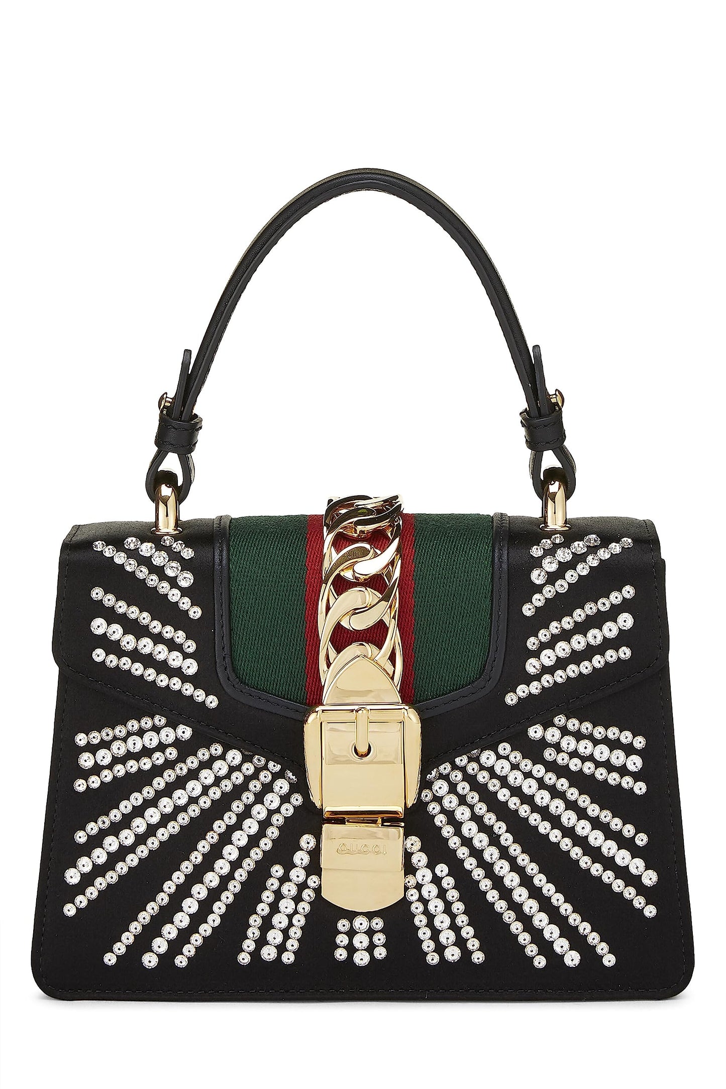 Gucci,  Black Satin & Crystal Sylvie Handbag Mini, Black