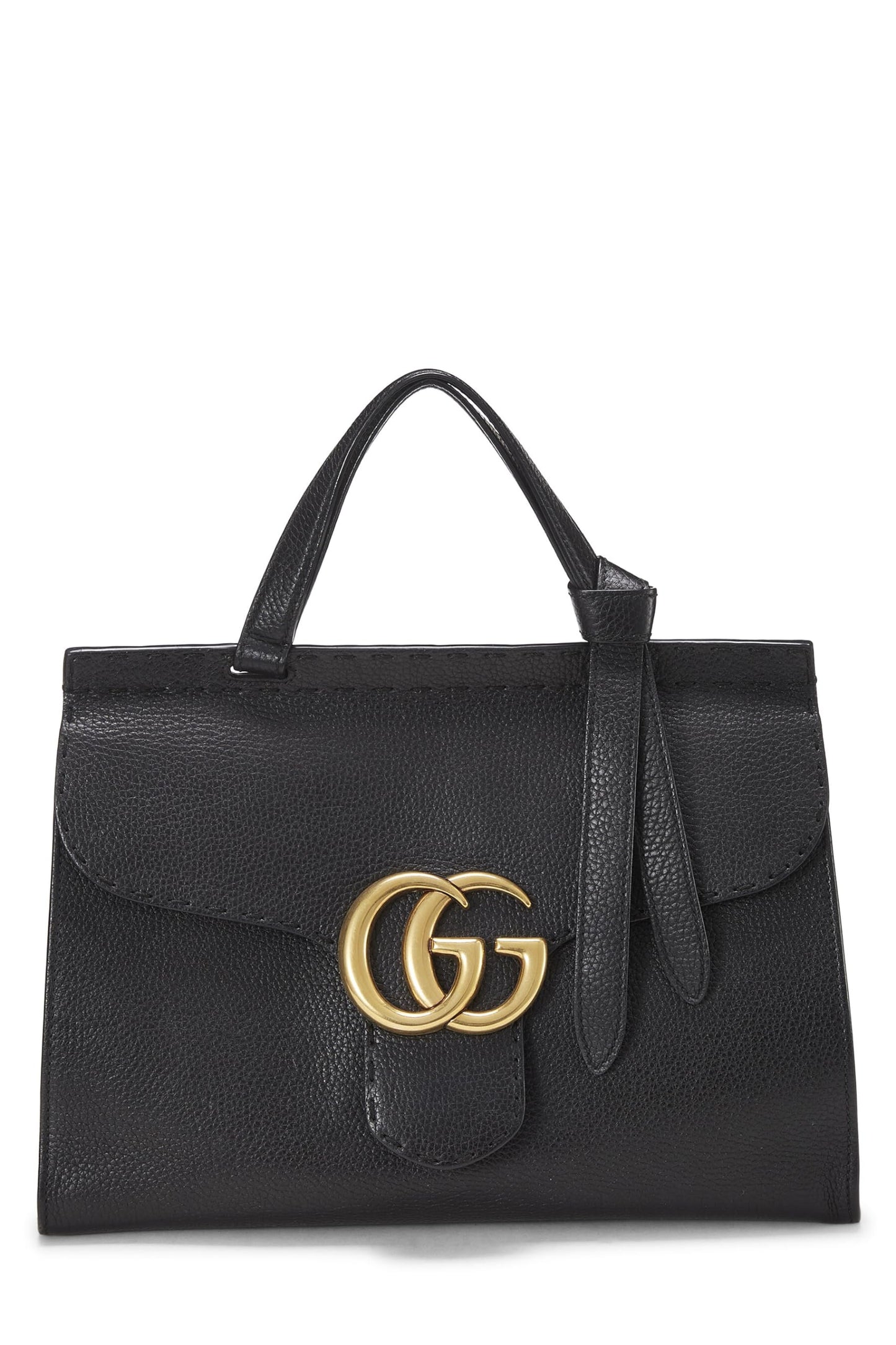 Gucci,  Black Leather GG Marmont Top Handle Flap Bag Small, Black