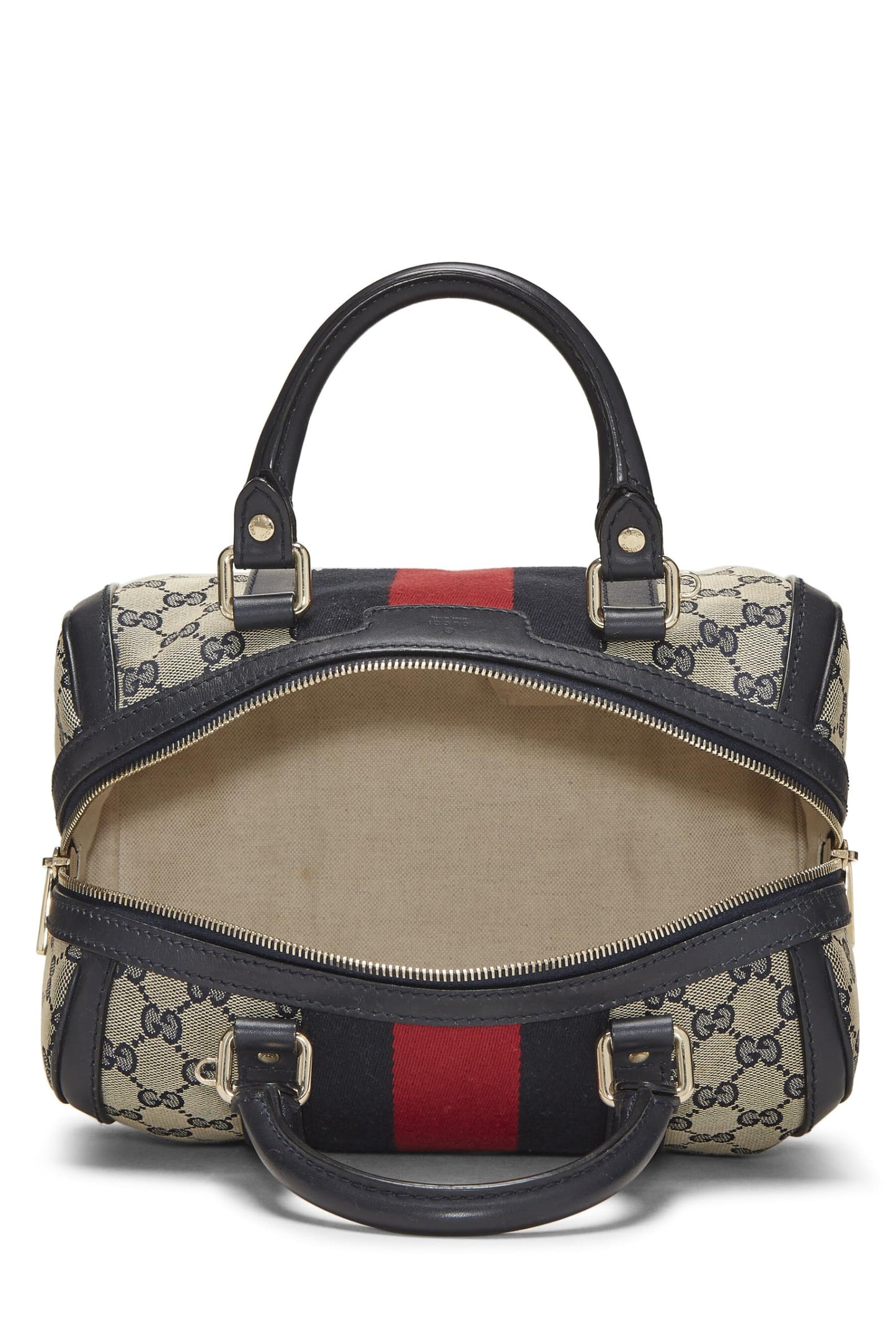 Gucci,  Navy GG Canvas Web Boston Bag Small, Navy