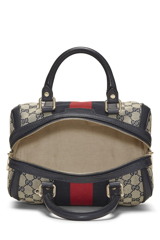 Gucci,  Navy GG Canvas Web Boston Bag Small, Navy