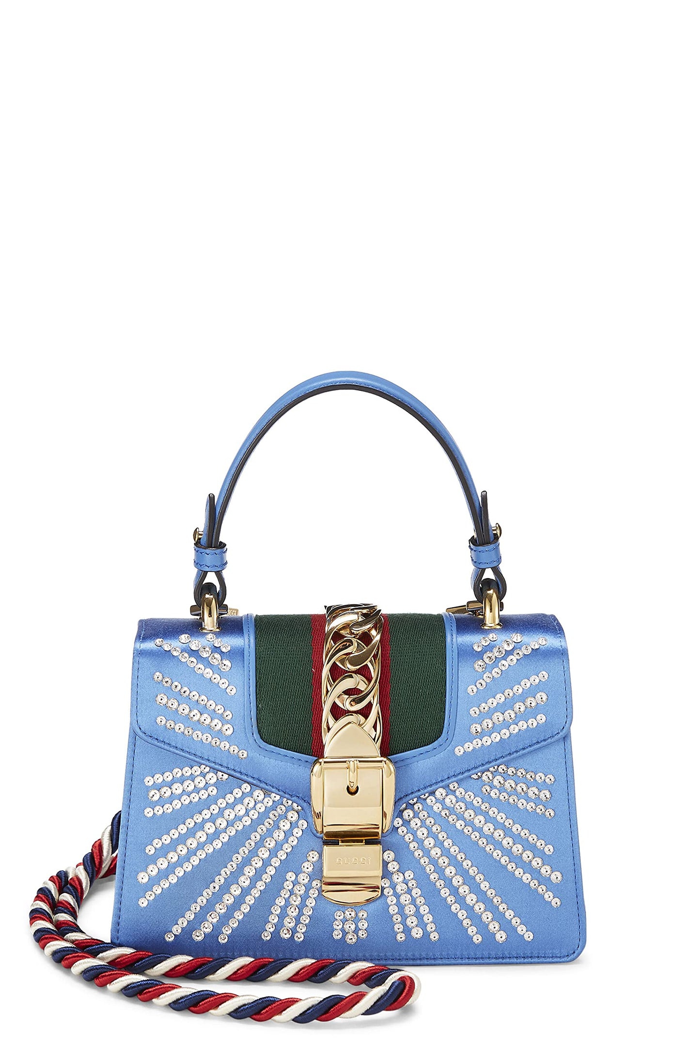 Gucci,  Blue Satin Sylvie Handbag Mini, Blue