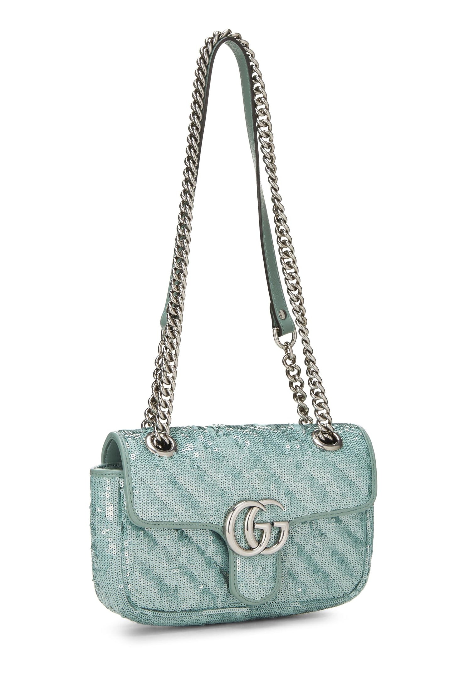 Gucci,  Blue Sequin GG Marmont Shoulder Bag Mini, Blue