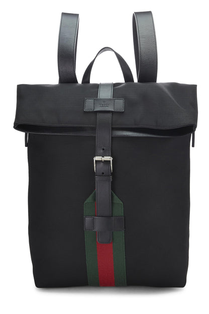 Gucci,  Black Techno Canvas Web Backpack, Black