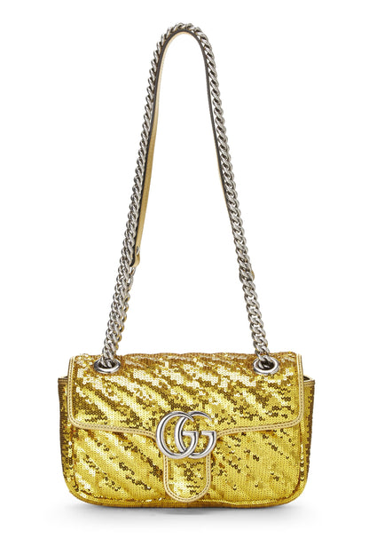 Gucci,  Gold Sequin GG Marmont Shoulder Bag, Yellow