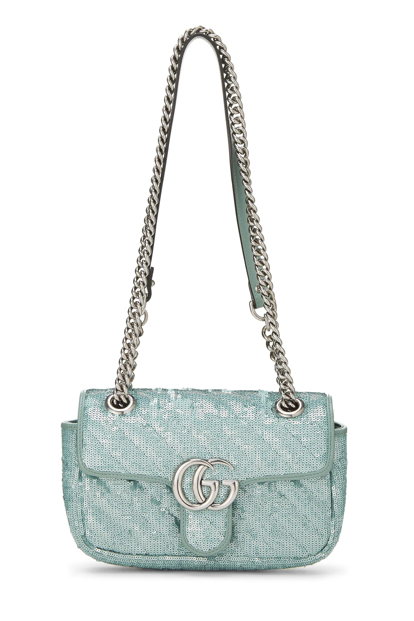 Gucci,  Blue Sequin GG Marmont Shoulder Bag Mini, Blue