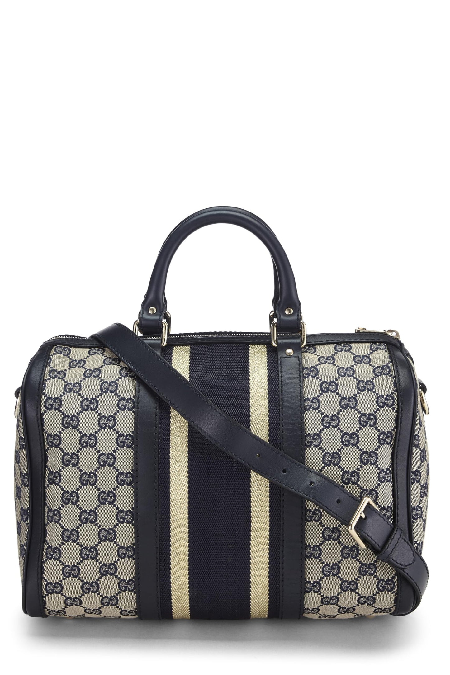 Gucci,  Navy Original GG Canvas Web Boston Bag Medium, Navy