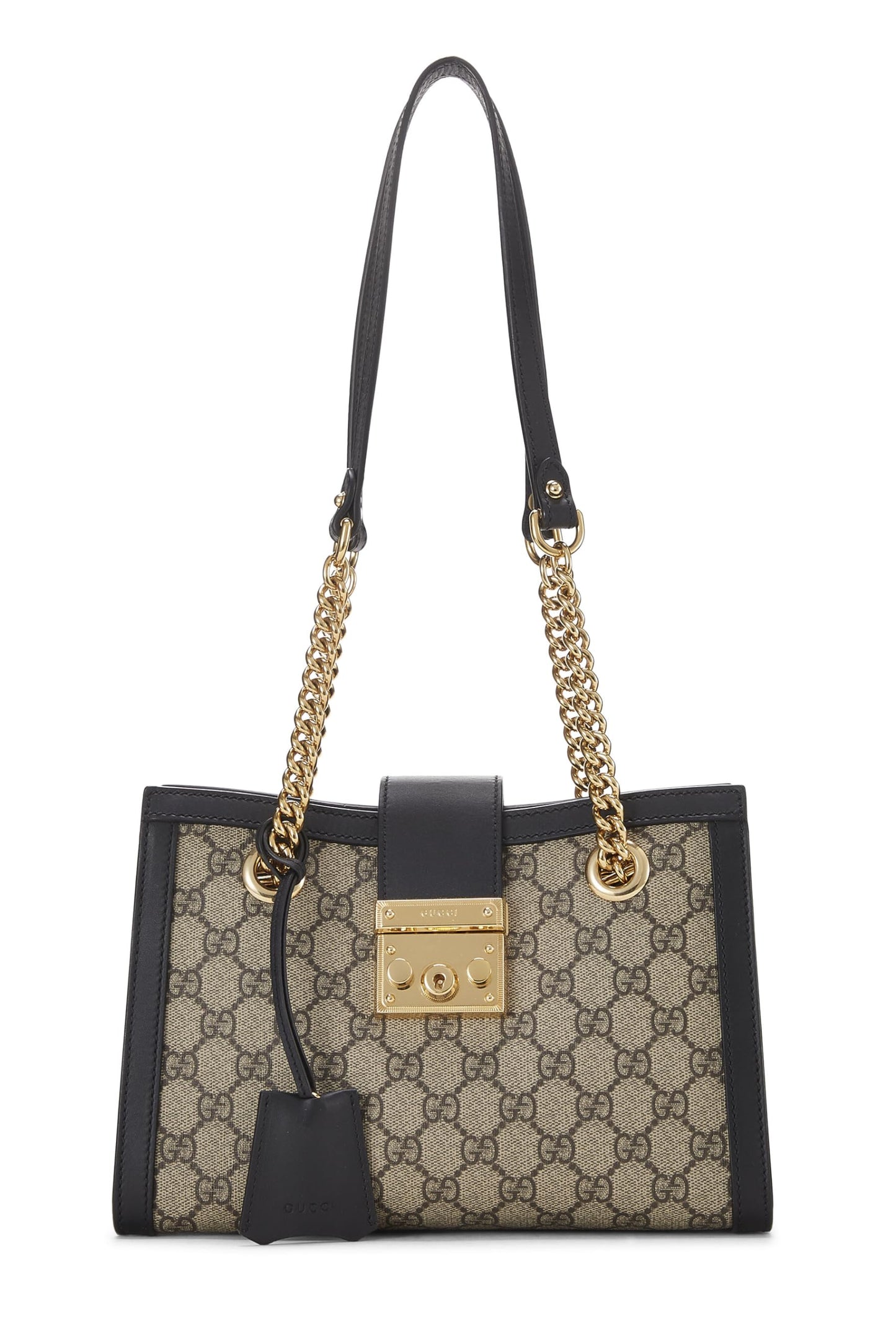 Gucci,  Black Original GG Supreme Canvas Padlock Tote Small, Black