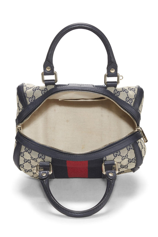 Gucci,  Blue Original GG Canvas Web Boston Bag Small, Blue