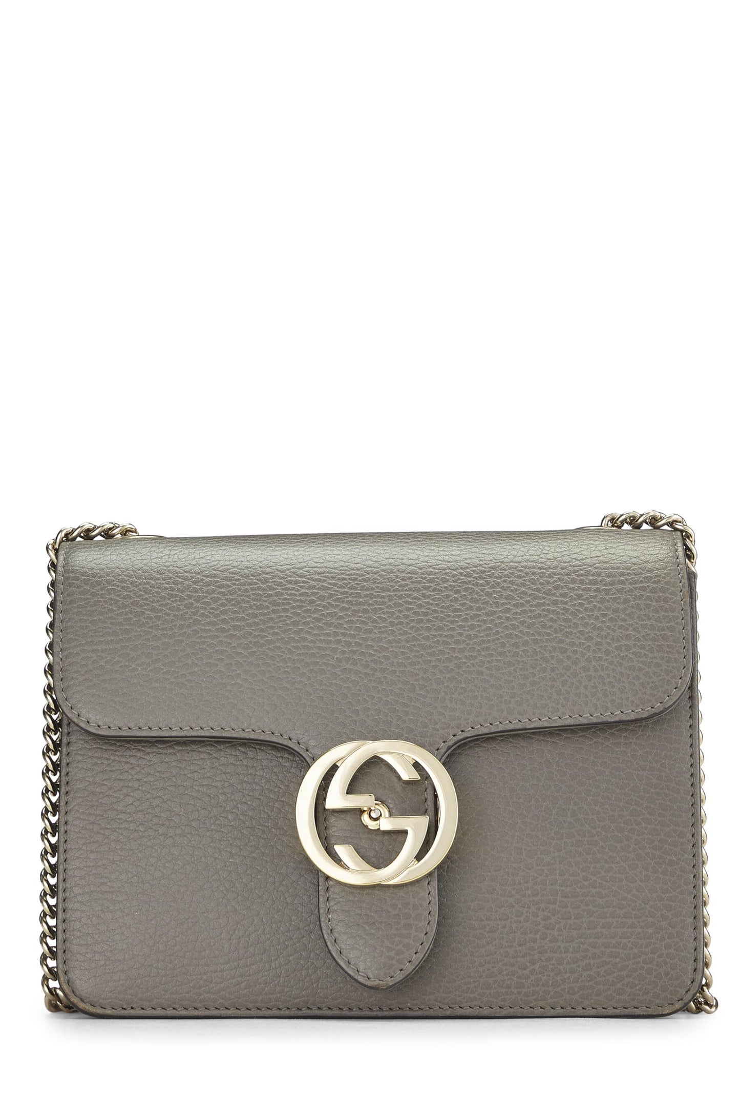 Gucci,  Grey Leather Interlocking Crossbody Bag, Grey