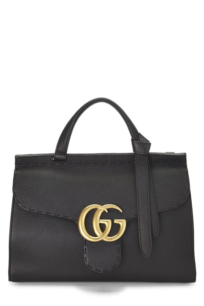 Gucci,  Black Leather GG Marmont Top Handle Flap Bag Small, Black