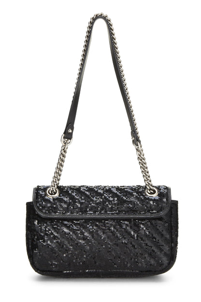 Gucci,  Black Sequin GG Marmont Shoulder Bag Small, Black