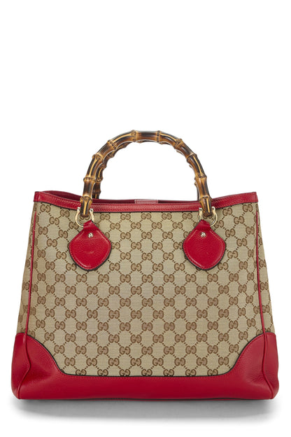 Gucci,  Red Original GG Canvas Bamboo Tote Small, Red