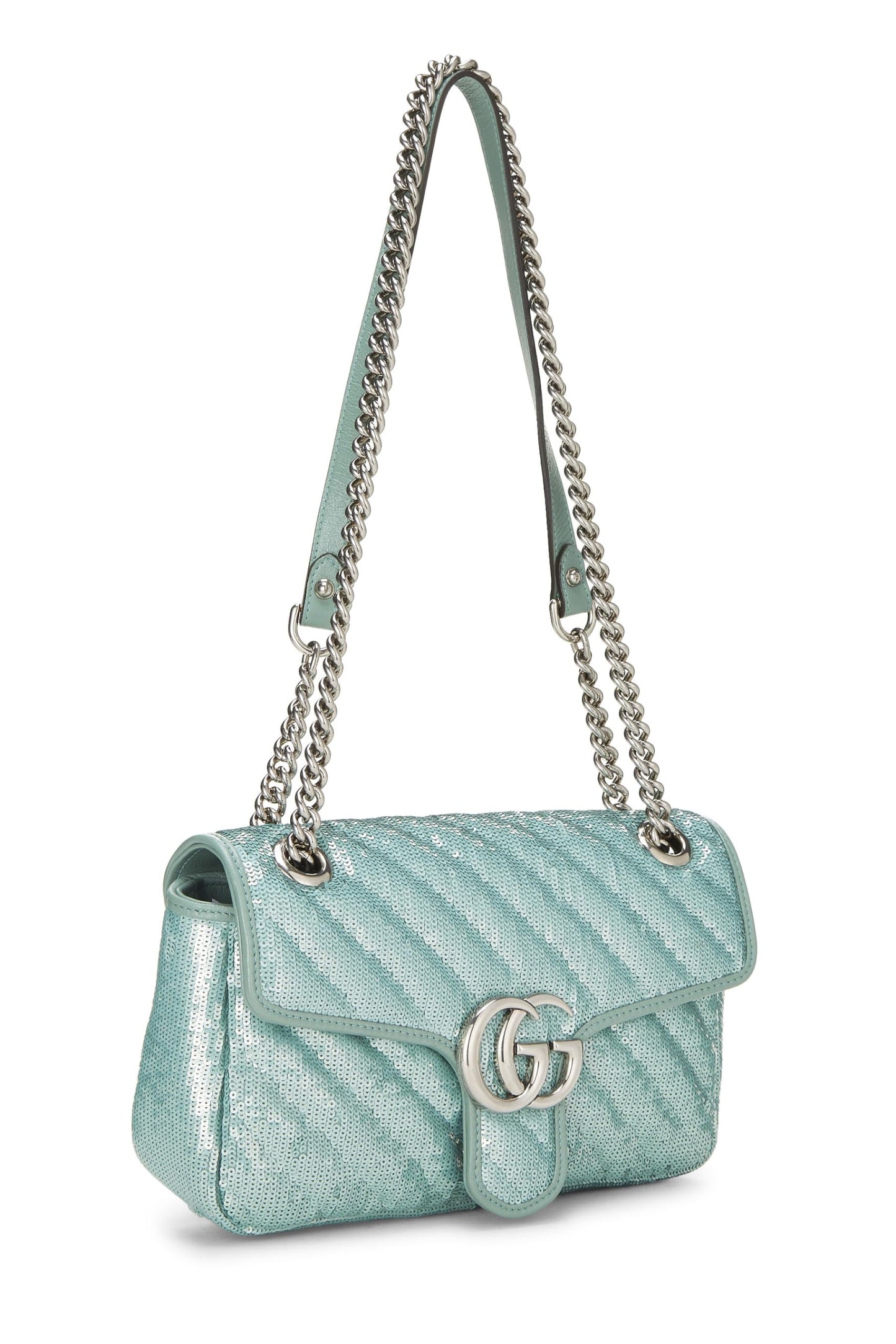 Gucci,  Blue Sequin GG Marmont Shoulder Bag Small, Green