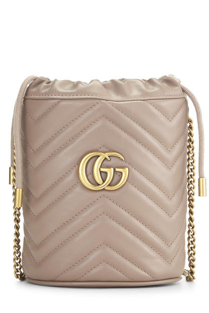 Gucci,  Beige Leather 'GG' Marmont Chain Bucket Bag Small, Beige