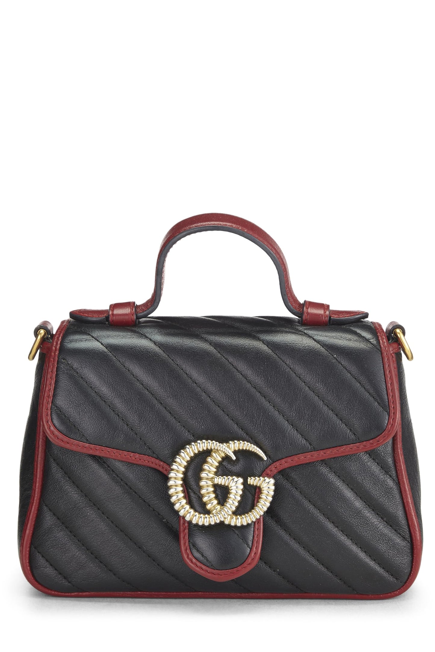 Gucci,  Black Leather Torchon GG Marmont Top Handle Mini, Multi