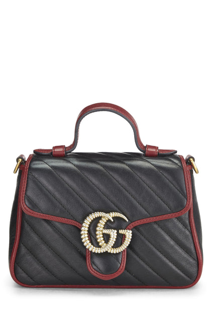 Gucci,  Black Leather Torchon GG Marmont Top Handle Mini, Multi