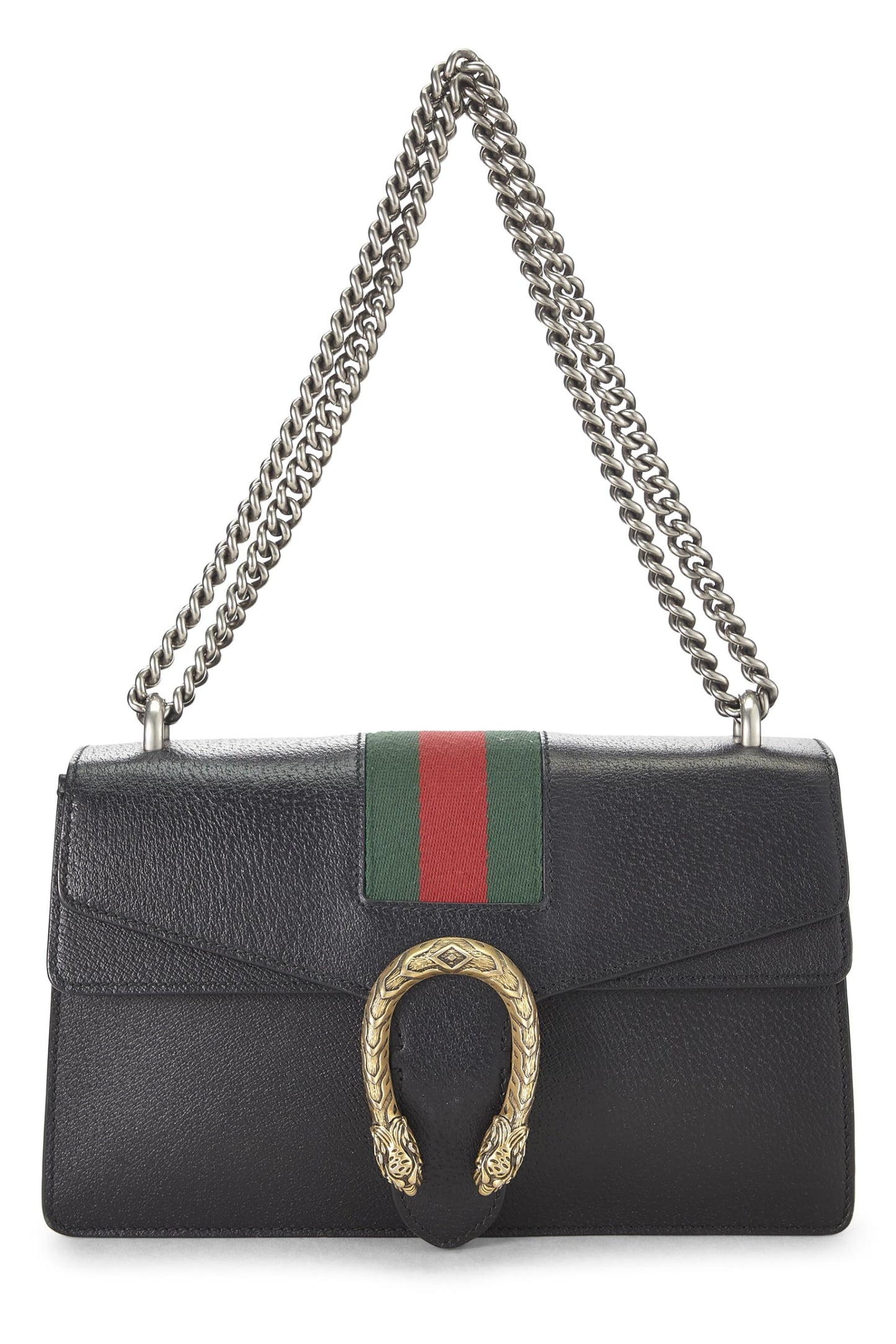 Gucci,  Black Leather Dionysus Web Shoulder Bag Small, Black