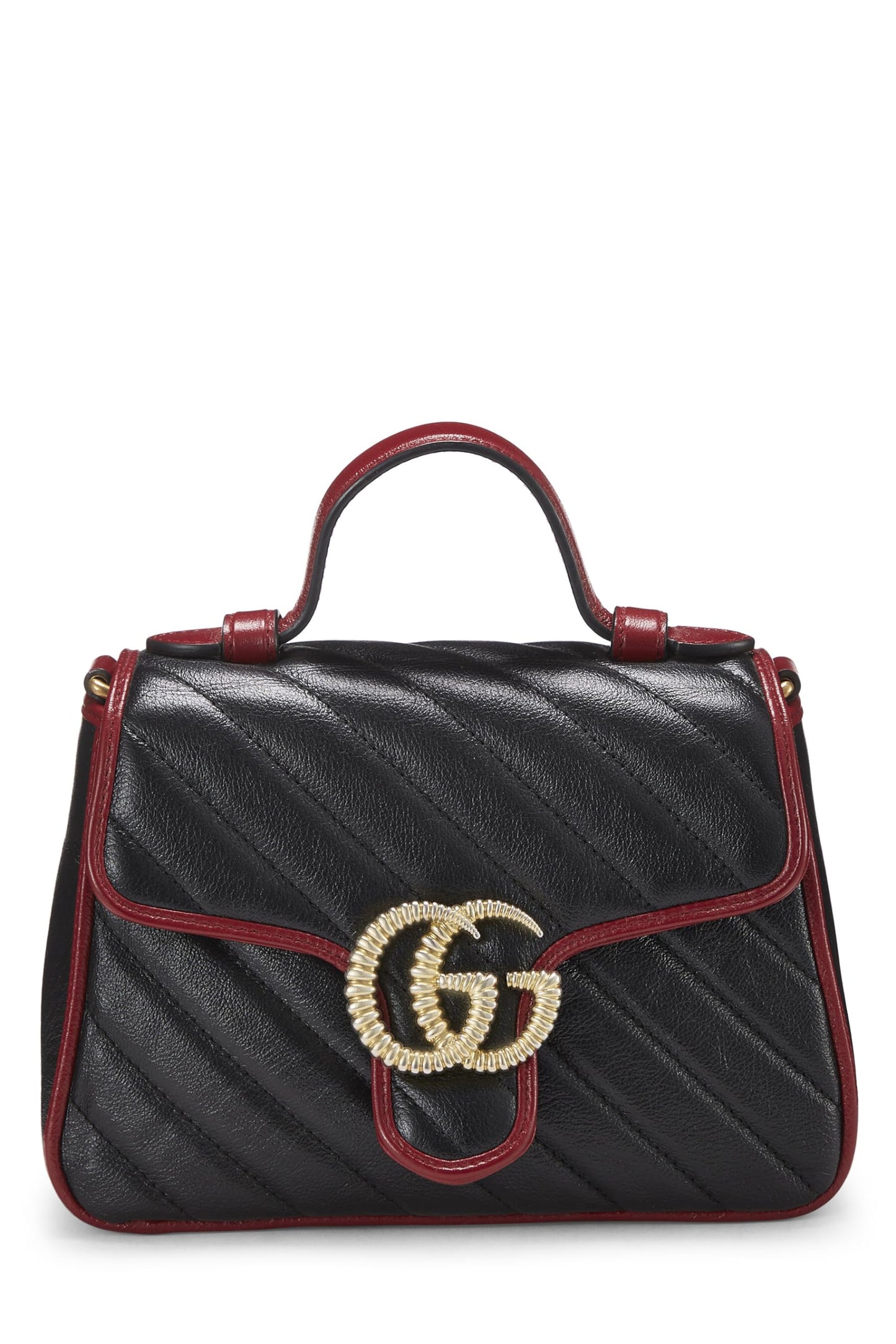 Gucci,  Black Leather Torchon GG Marmont Top Handle Bag Mini, Multi