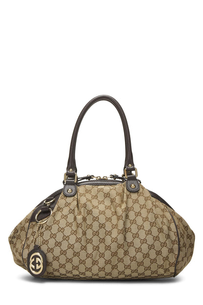 Gucci,  Brown Original GG Canvas Convertible Sukey Boston Handbag, Brown