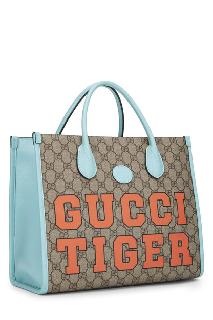 Gucci,  Blue GG Supreme Canvas Interlocking GG Tigers Tote, Blue