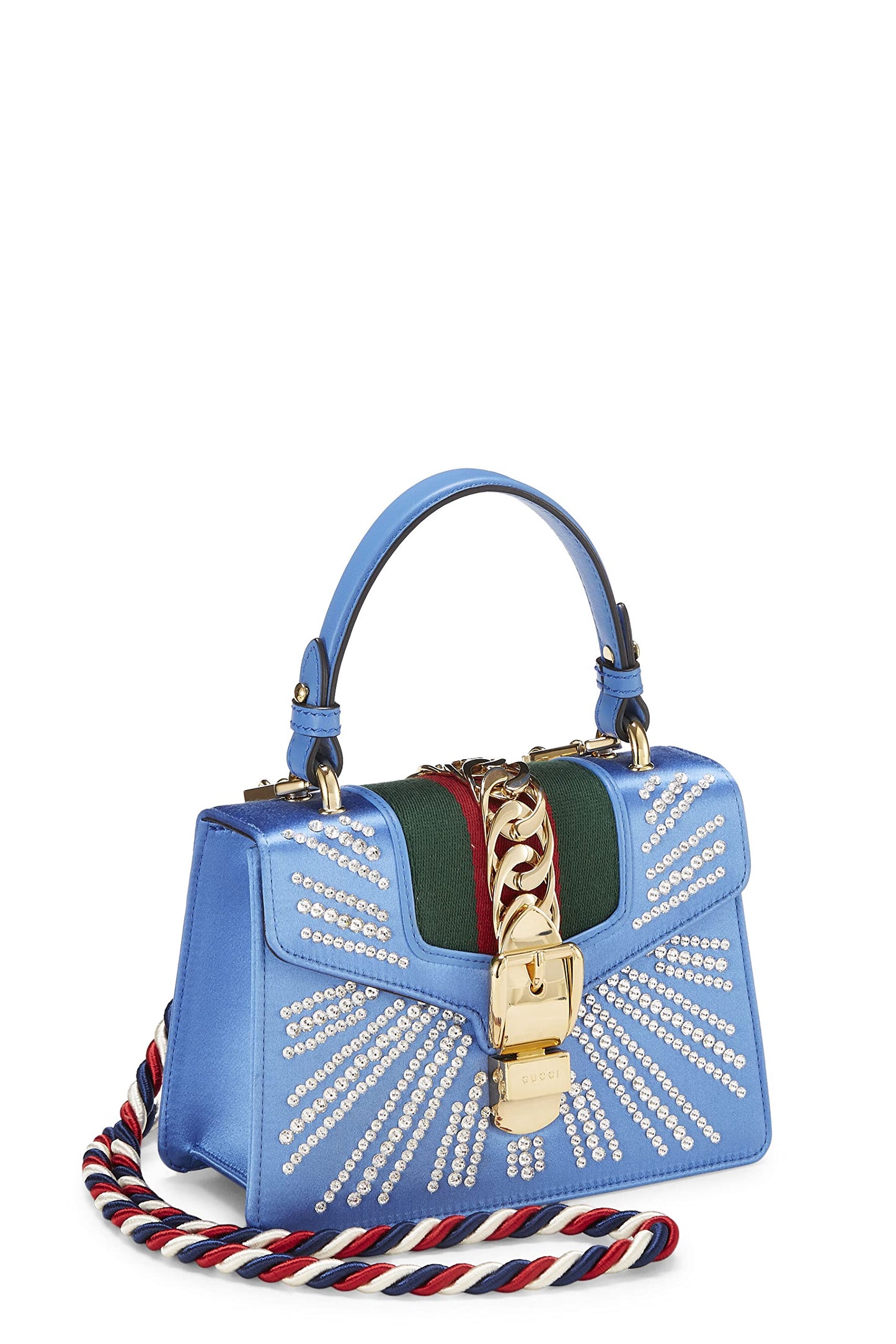 Gucci,  Blue Satin Sylvie Handbag Mini, Blue