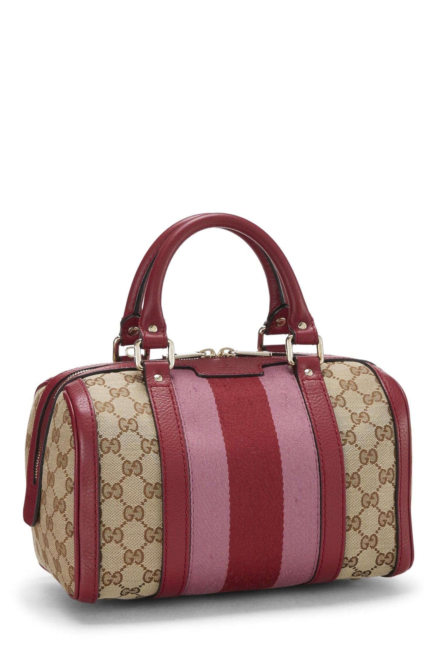 Gucci,  Red Original GG Canvas Web Boston Bag Small, Red