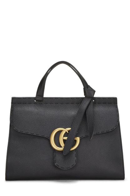 Gucci,  Black Leather GG Marmont Top Handle Flap Bag, Black