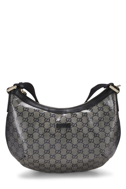 Gucci,  Black Crystal Canvas Web Round Messenger Bag, Black