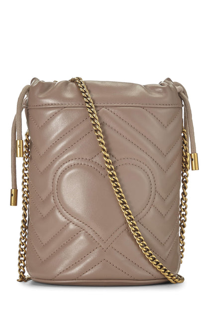 Gucci,  Beige Leather GG Marmont Chain Bucket Bag Small, Beige