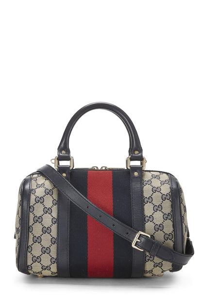 Gucci,  Blue Original GG Canvas Web Boston Bag Small, Blue