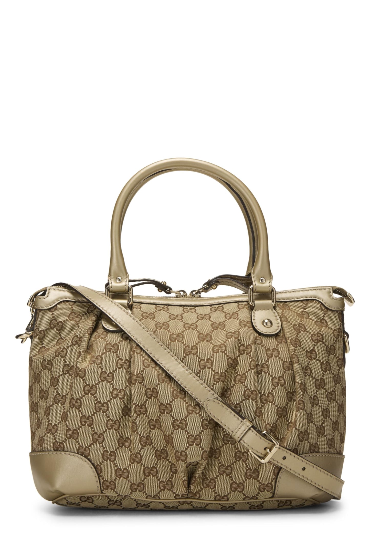 Gucci,  Gold Original GG Canvas Sukey Zip Handbag, Gold