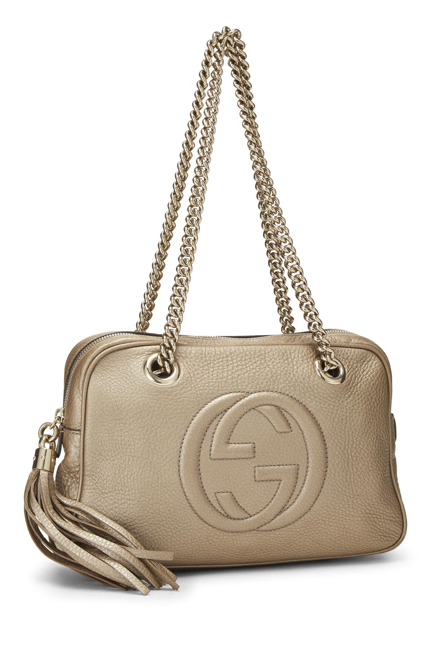 Gucci,  Metallic Gold Grained Leather Soho Chain Shoulder Bag, Gold