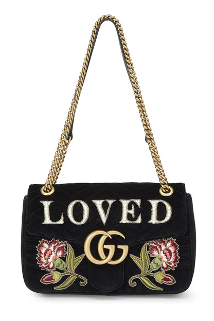 Gucci,  Black Velvet Marmont 'Loved' Shoulder Bag, Black