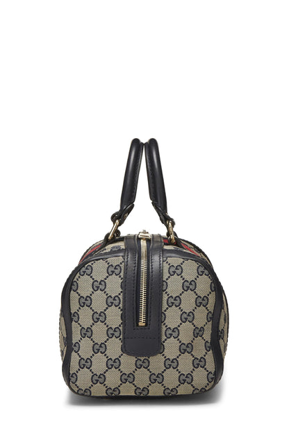 Gucci,  Navy GG Canvas Web Boston Bag Small, Navy