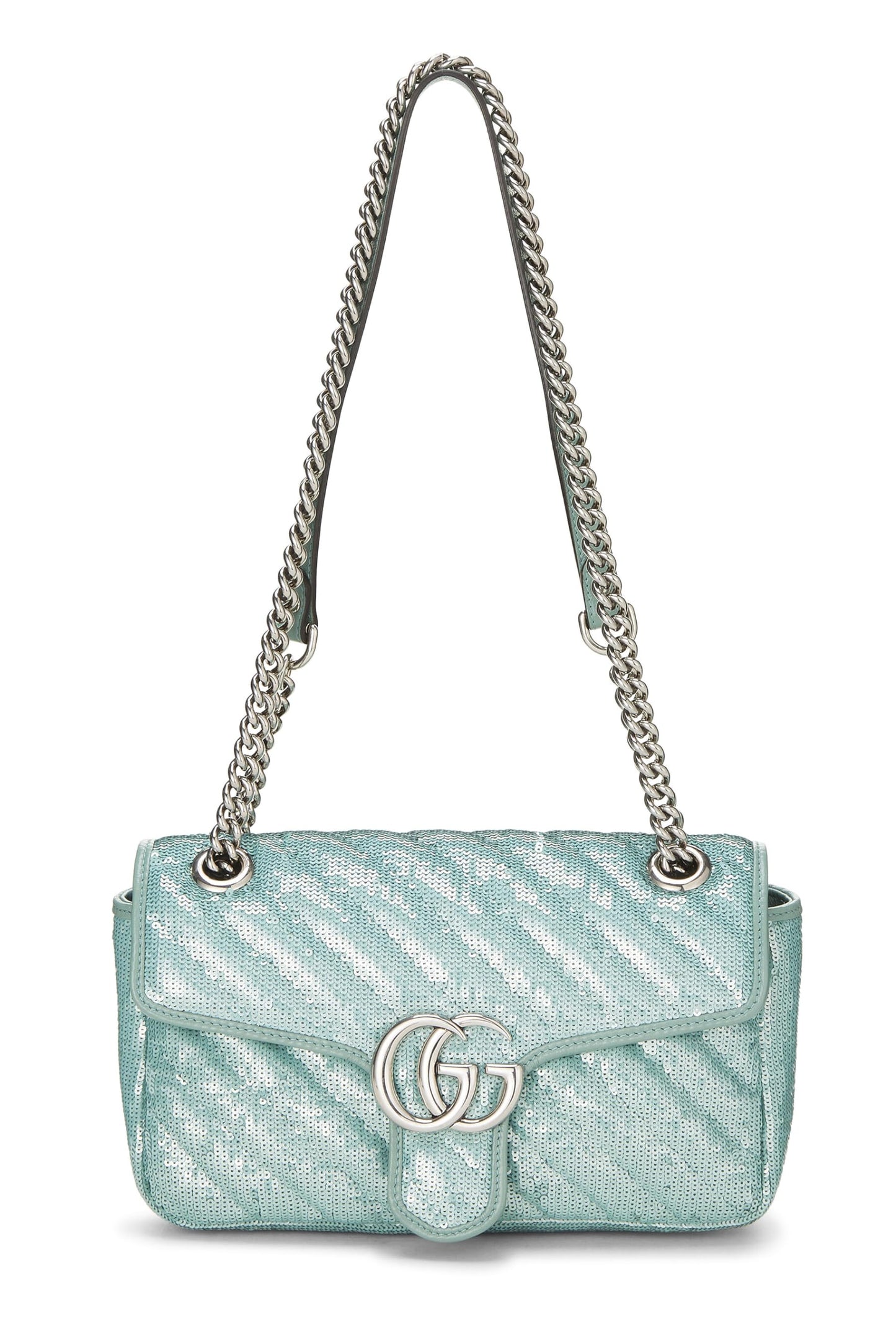 Gucci,  Blue Sequin GG Marmont Shoulder Bag Small, Green