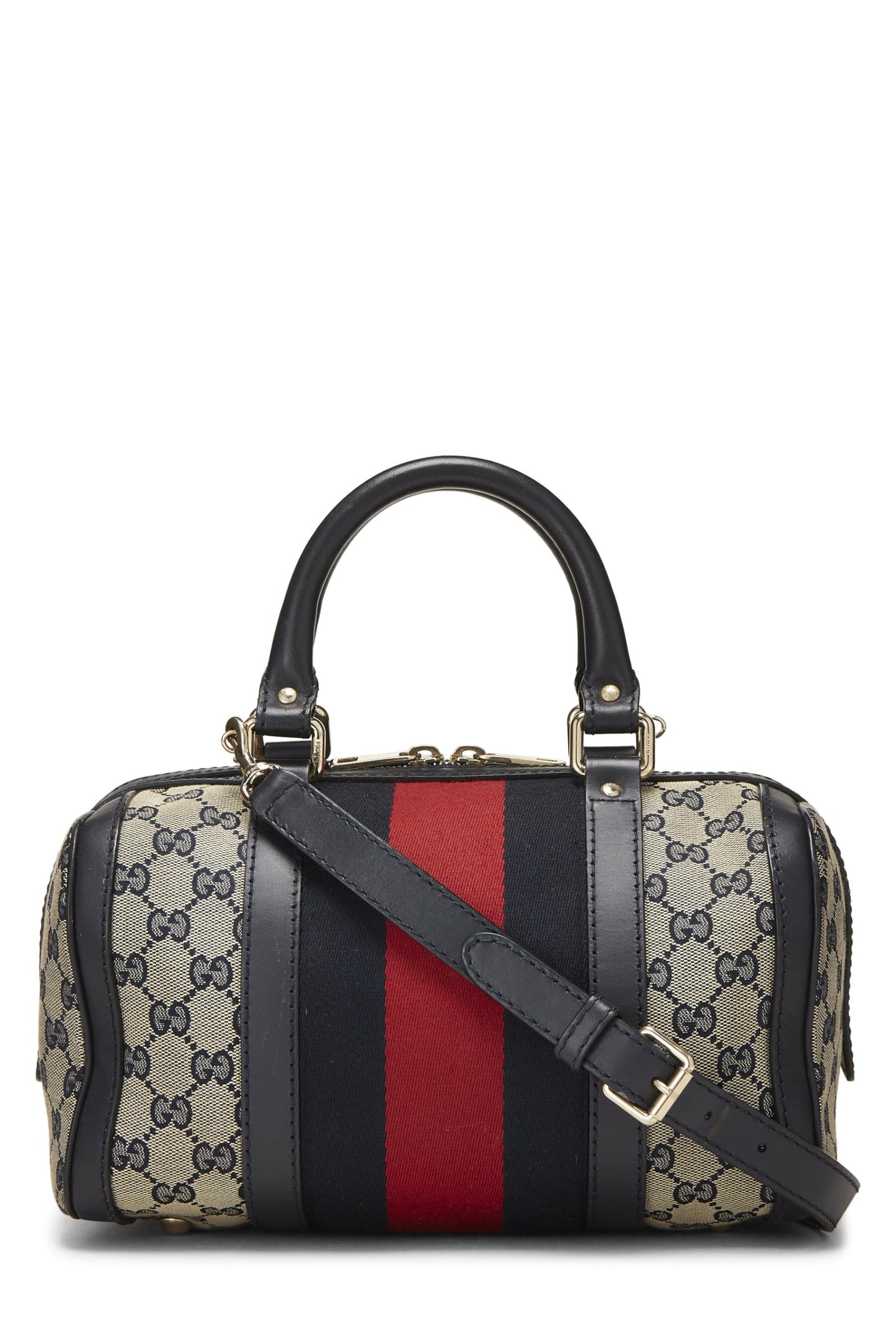 Gucci,  Navy GG Canvas Web Boston Bag Small, Navy