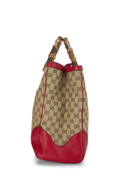 Gucci,  Red Original GG Canvas Bamboo Tote Small, Red