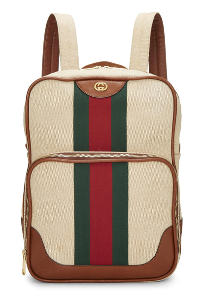 Gucci,  Beige Canvas Web Backpack, Brown