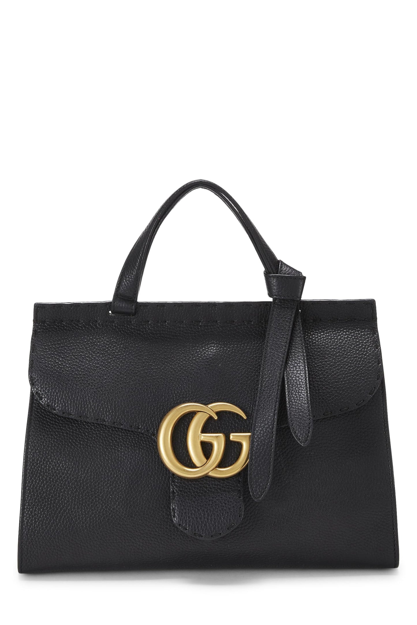 Gucci,  Black Leather GG Marmont Top Handle Bag Small, Black