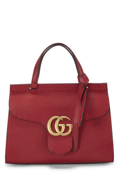 Gucci,  Red Leather GG Marmont Top Handle Flap Bag Mini, Red