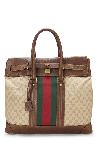 Gucci,  Brown Original GG Canvas Web Travel Tote, Brown