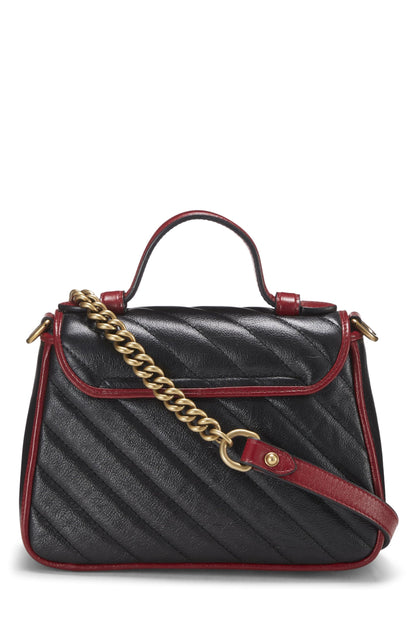 Gucci,  Black Leather Torchon Marmont Top Handle Flap Bag Mini, Black