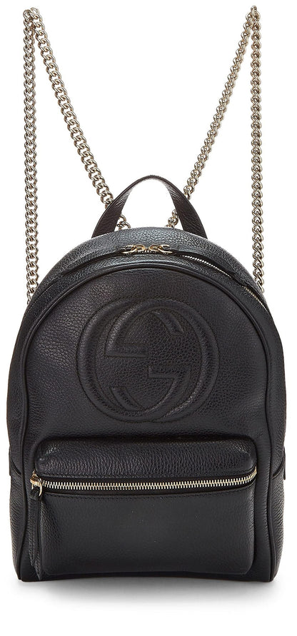 Gucci,  Black Leather Soho Chain Backpack, Black